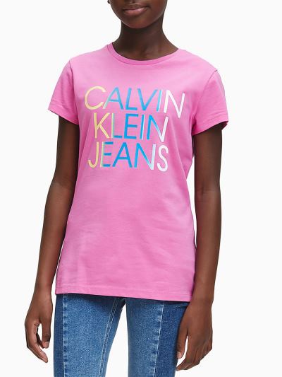 Calvin Klein Ruhák HU905533 | Calvin Klein Organic Cotton Logo Lány Póló Rózsaszín
